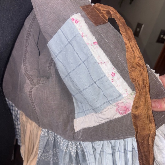 Handmade Artisan Vintage Materials Jacket Silk Bow Closure Peter Pan Collar XL - Picture 7 of 16